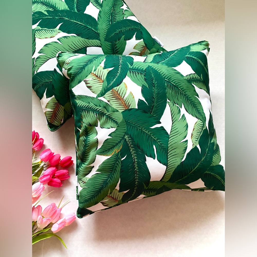 Tommy Bahama Palm Leaf Indoor Outdoor Pillows Set of Two
